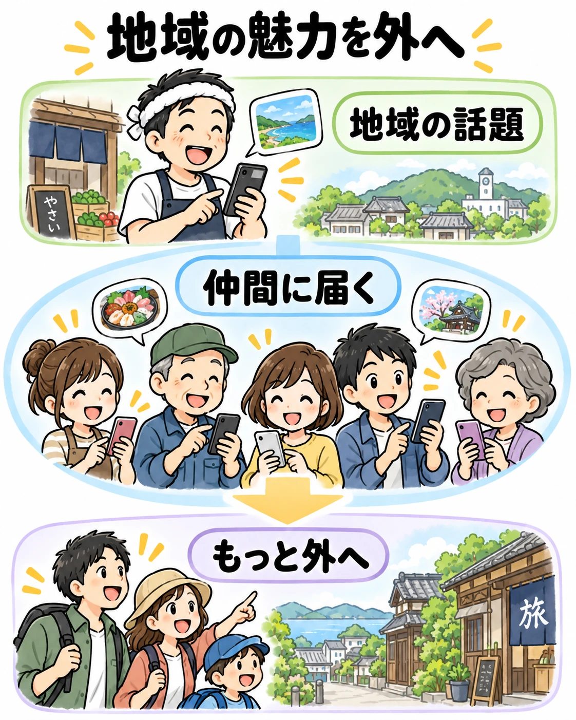 地域の仲間で共有している魅力を、外から訪れる人にも紹介する図解